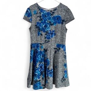 Size14 - Betsey Johnson Fit and Flare Blue Floral Gray Dress